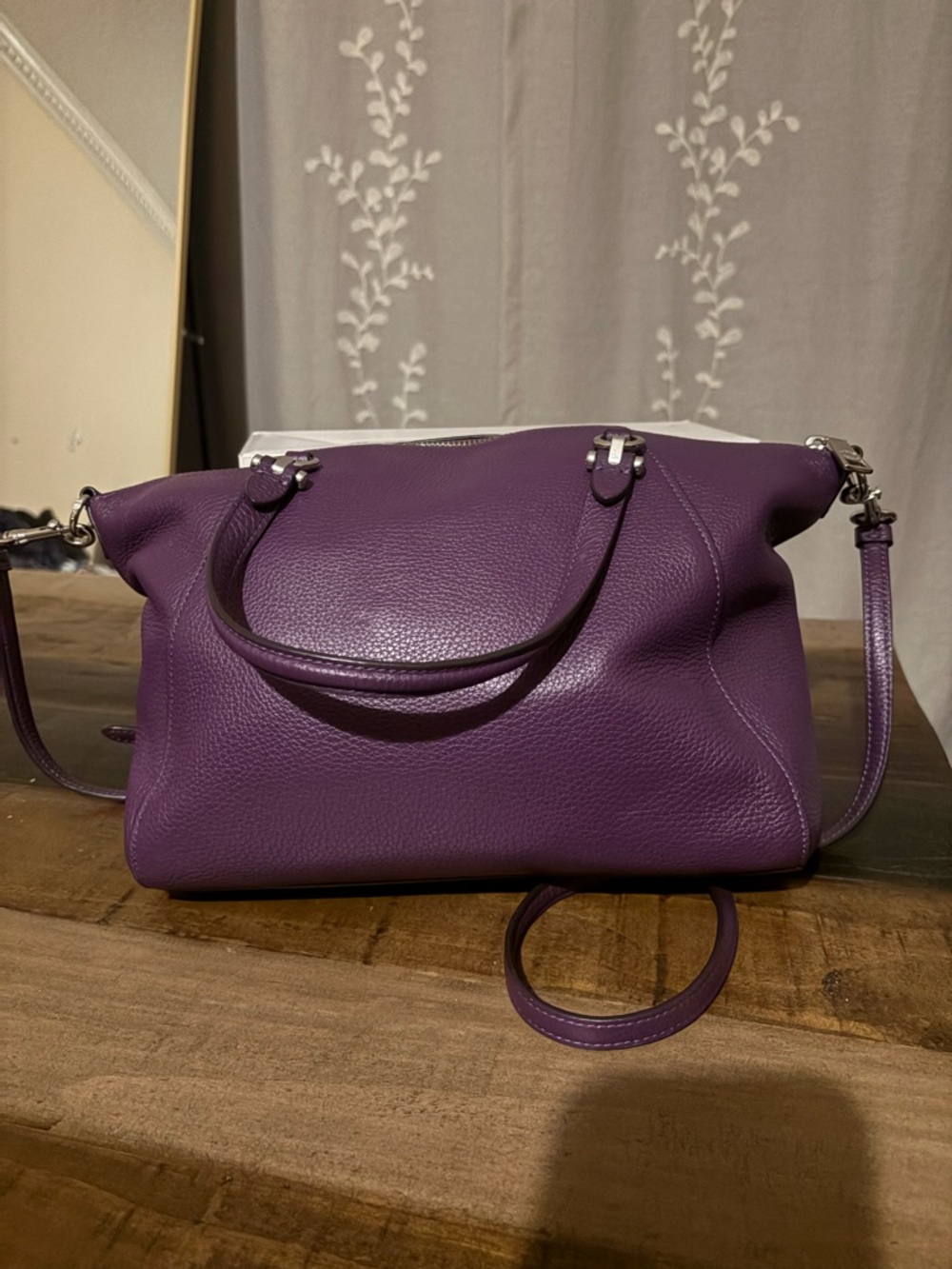 Coach Prairie Purple Pebble Leather Satchel with Crossbody Strap - Picture 2 of 4